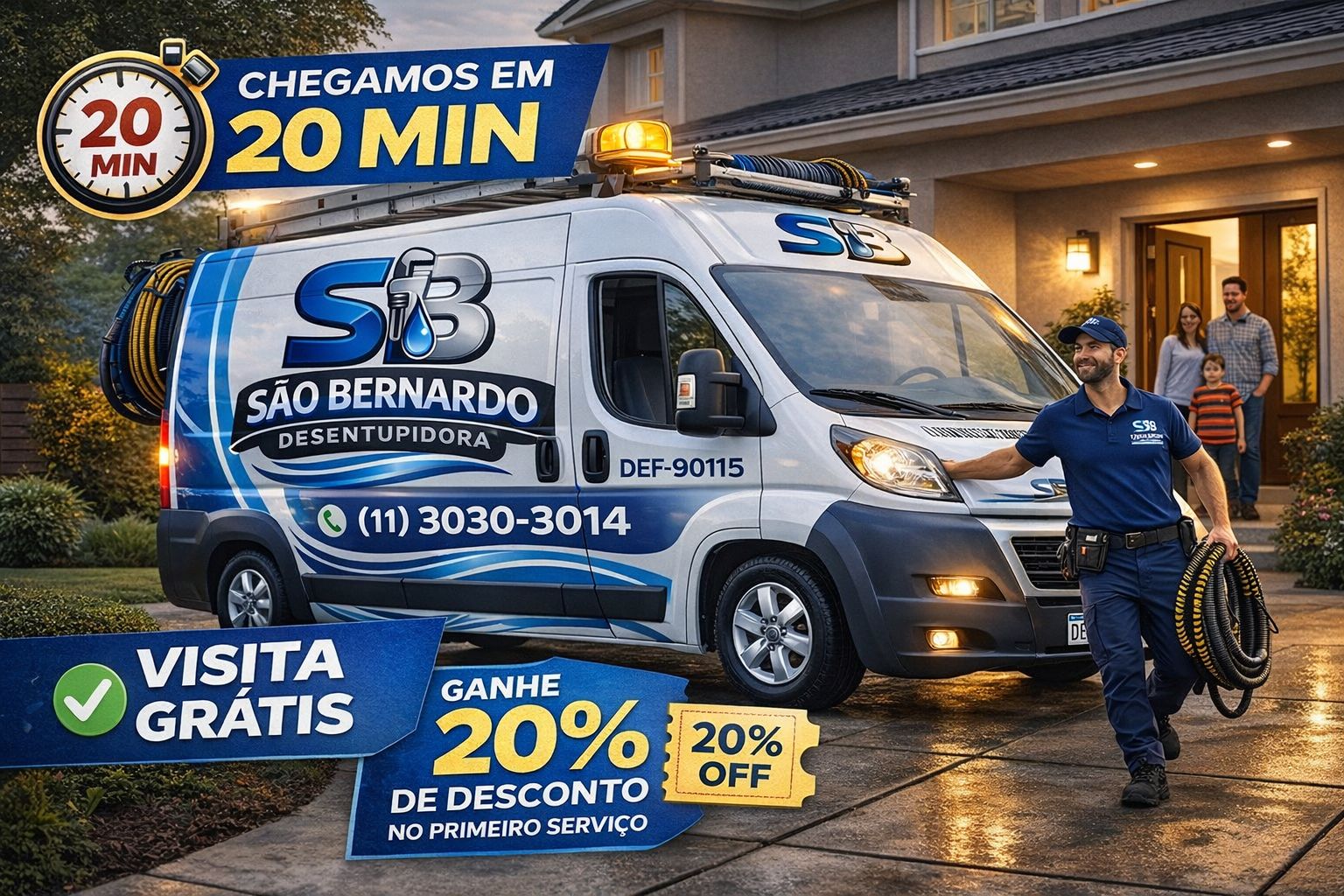 Atendimento de desentupidora em São Bernardo do Campo chegando rápido ao cliente